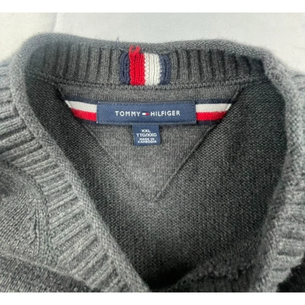 TOMMY HILFIGER MENS‎ SWEATER XXL GREY CREWNECK 100% COTTON LIGHTWEIGHT PULLOVER